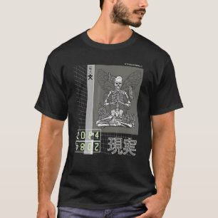Camiseta Gótico japonês Meditação de Esqueleto Cyberpunk St