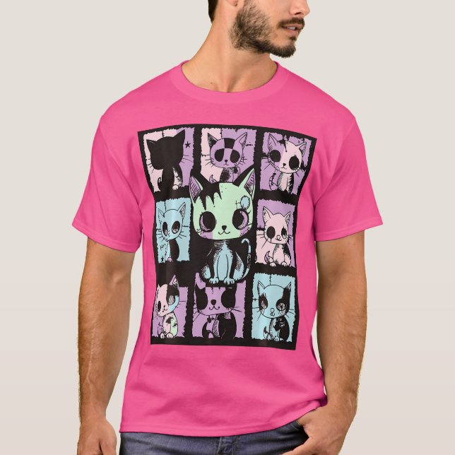 Camiseta Gótico Kawaii Cute Pastel Patchwork Gótica Gráfico (Frente)