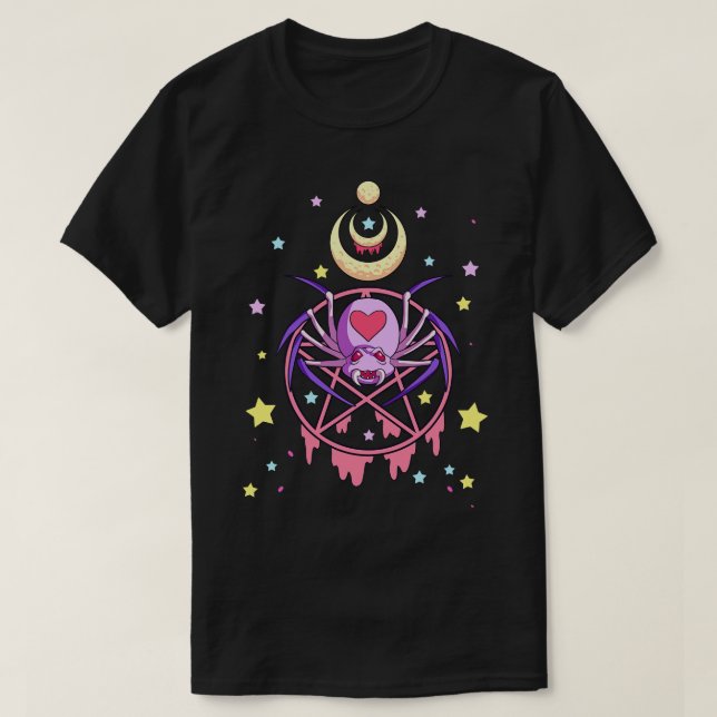 Camiseta Gótico Kawaii Pastel assustador Caneta de aranha-b (Frente do Design)