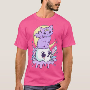 Camiseta Gótico Kawaii Pastel Cute Creepy Witchy Cat E Skul