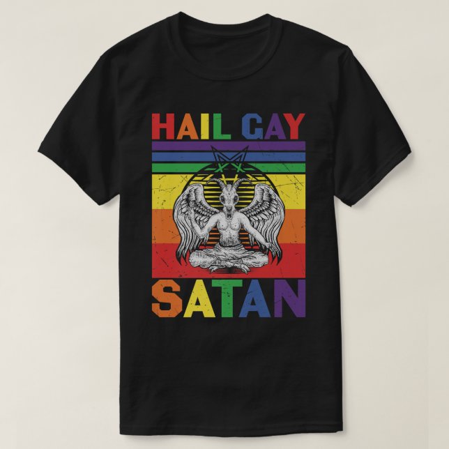 Camiseta Gótico LGBT Gay Satã do Sinalizador LGBT (Frente do Design)