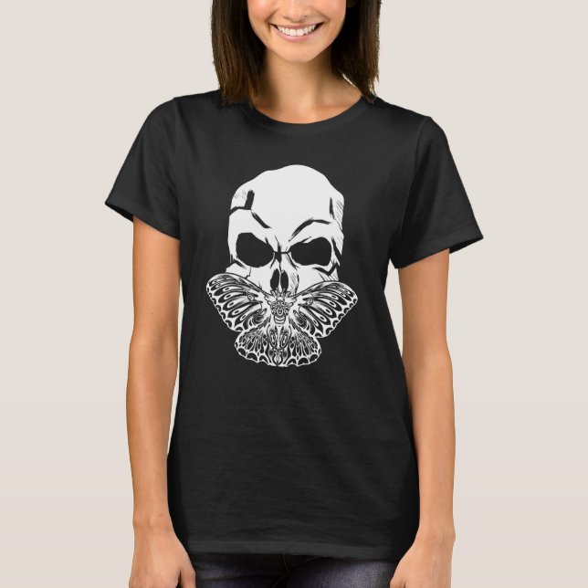 Camiseta Gótico Luna Moth Butterfly Skull Emo Punk Rock Ins (Frente)
