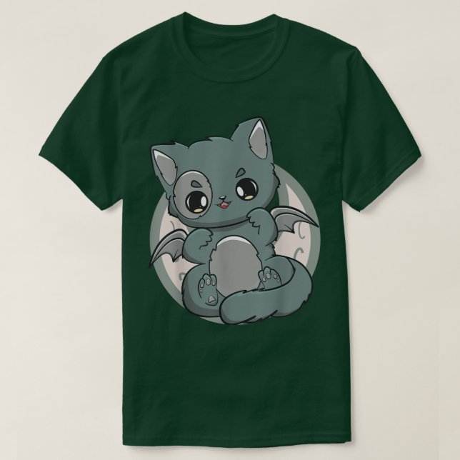Camiseta Gótico Neko Pastel de Gatinho Negro Fofo Chibi Ani (Frente do Design)