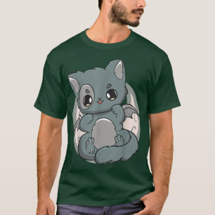 Camiseta Gótico Neko Pastel de Gatinho Negro Fofo Chibi Ani