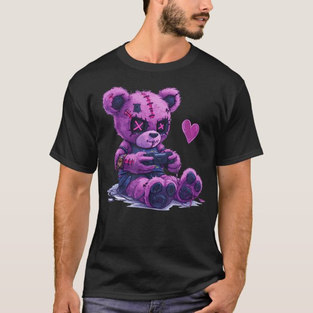 Camiseta Gótico Pastel Cute Creepy Kawaii Gamer Bear Ga (Frente)
