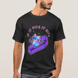 Camiseta Gótico Pastel Gato Coffin Kawaii Engraçado Horror