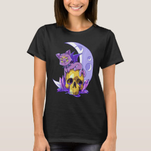 Camiseta Gótico Pastel Gato Wicca Crânio Crânio Demônico Oc