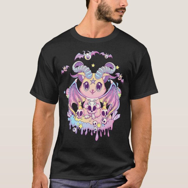 Camiseta Gótico Pastel Krampus Gato Gato Gato Gato Capado G (Frente)