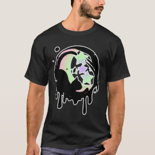 Camiseta Gótico Pastel Stars Lua Derrubando Gato Preto