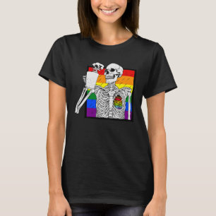 Camiseta Gótico Skeleton Café Gay Lésbica Orgulho Arco-Íris
