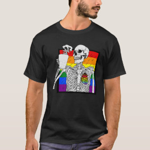 Camiseta Gótico Skeleton Café Gay Lésbica Orgulho Arco-Íris