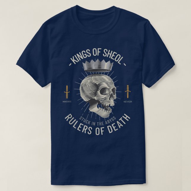 Camiseta Gótico Skeleton Skull Kings of Sheol T-Shirt (Frente do Design)