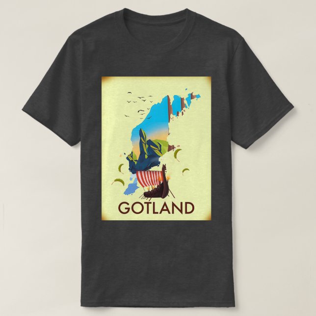 Camiseta Gotland poster de viagens (Frente do Design)