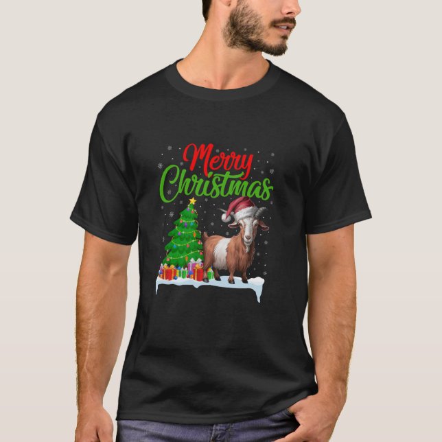 Camiseta Goto da árvore de Natal Luzes engraçadas Xmas Goat (Frente)
