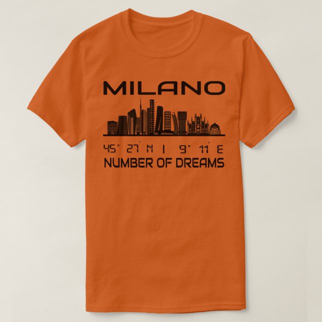 Camiseta GPS Coordena a cidade de Milão Skyline Dream City  (Frente do Design)
