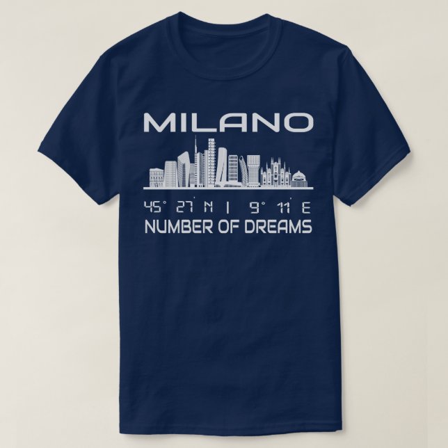 Camiseta GPS Coordena cidade de Milão Skyline Dream (Frente do Design)