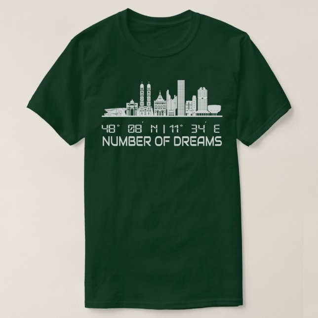 Camiseta GPS Coordena Cidade de Sonho Skyline de Munique (Frente do Design)