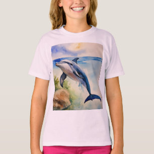Camiseta Graça em Azul: Golfinho em Aquarela