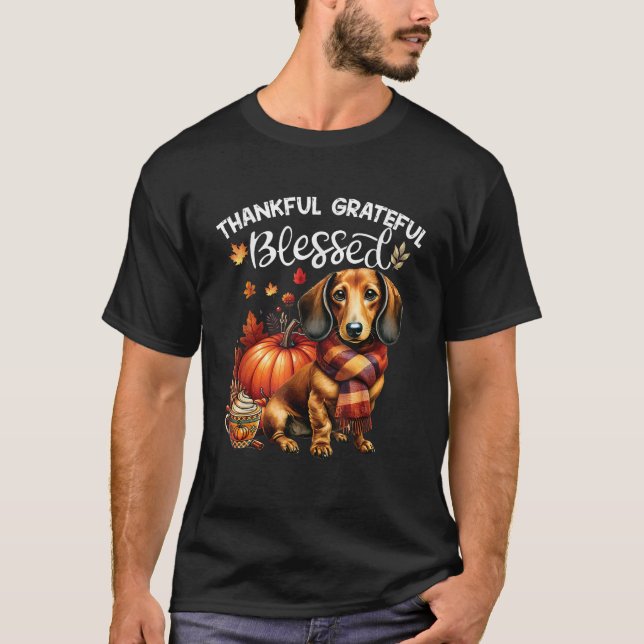 Camiseta Graças Grata, abençoada Cachorro de Dachshund Qued (Frente)