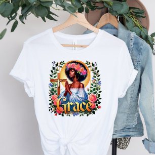 Camiseta Grace Christian Afro Black Woman Rezando