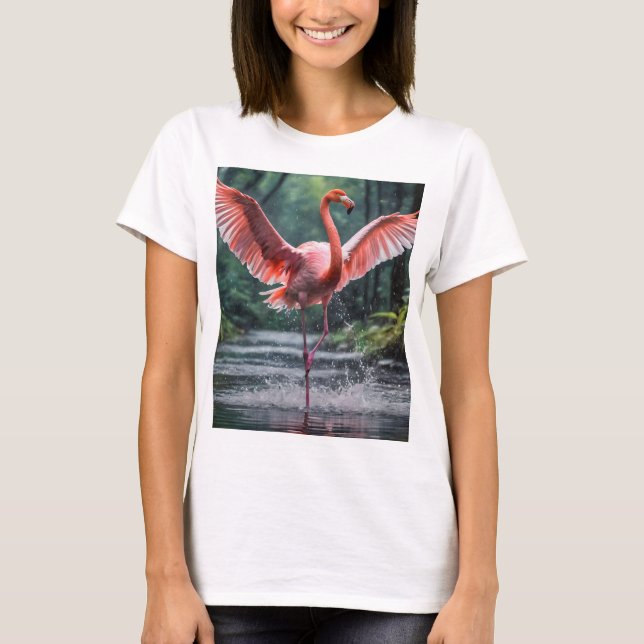 Camiseta Grace em Voo: O Riverdance dos Flamingos Rosa (Frente)