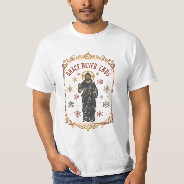 Camiseta Grace Never Ends - Vintage Jesus with Lantern  (Frente)