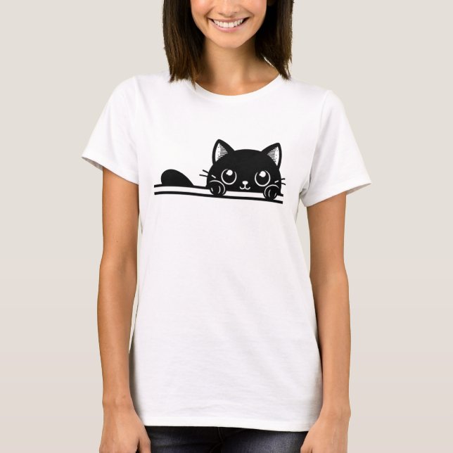 Camiseta Graceful Black Cat Illustration (Frente)