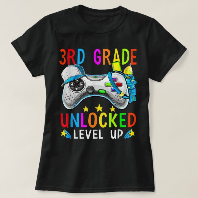 Camiseta Grade 3 Unlocked Level Up Gamer Back To School 3rd (Frente do Design)