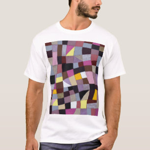 Camiseta Grade Irregular: pintura Abstrato violeta-amarela.