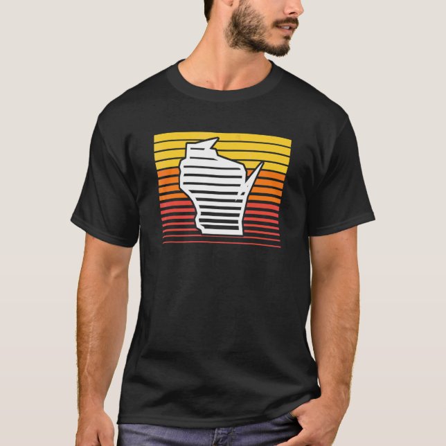 Camiseta Gradiente Retrowave Nostálgico em Forma de Wiscons (Frente)