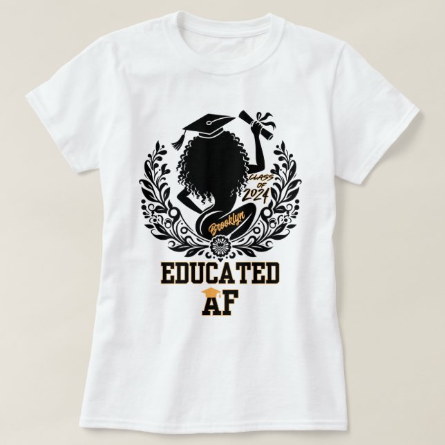 Camiseta Graduação "AF Educada" em preto duplo preto/amarel (Frente do Design)