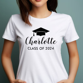 Camiseta Graduação de Foto com Nome de Script Preto Moderno