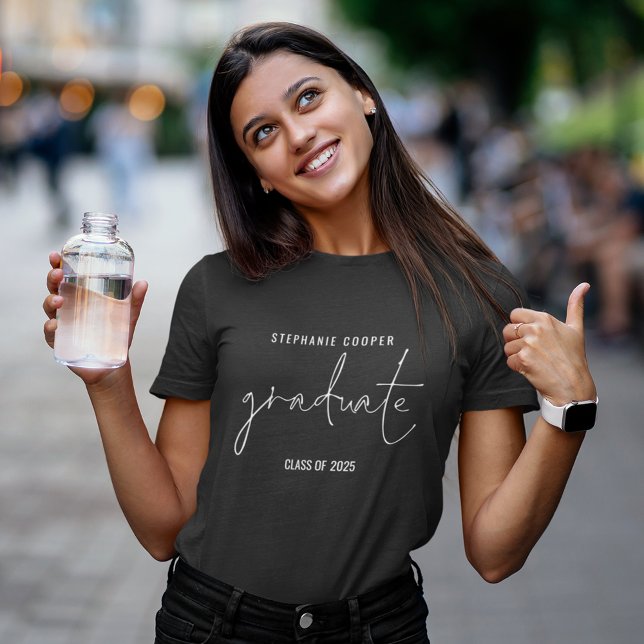 Camiseta Graduação em Script Branco Moderno Nome  (Criador carregado)