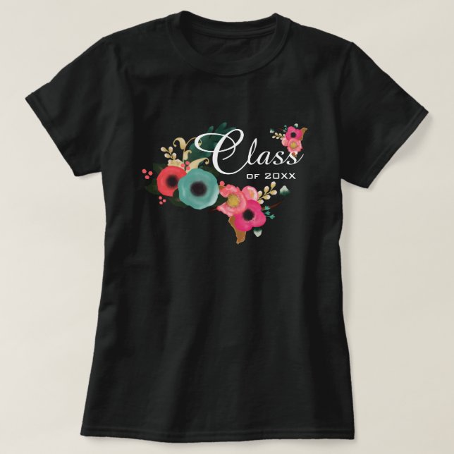 Camiseta Graduação Floral Moderna do Ano Personalizado (Frente do Design)