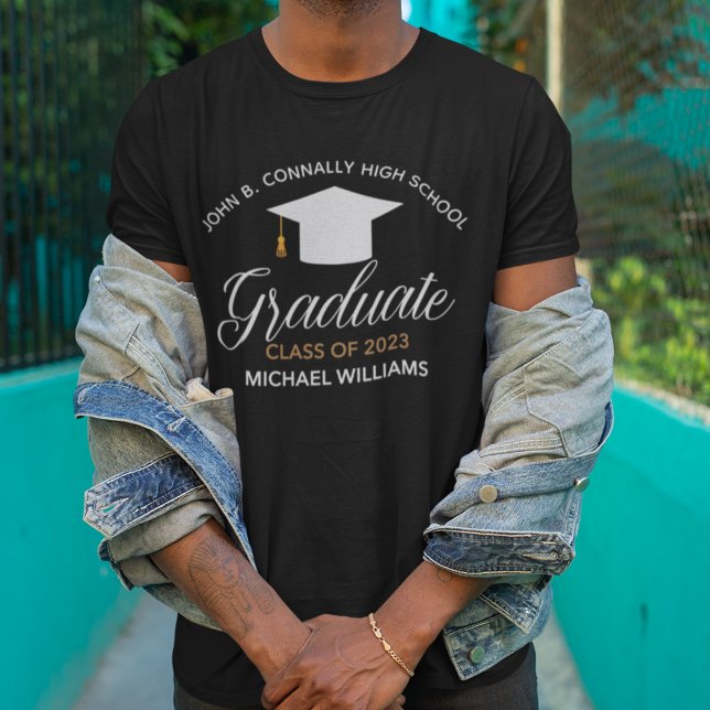 Camiseta Graduação personalizável de Segundo grau preto (Criador carregado)