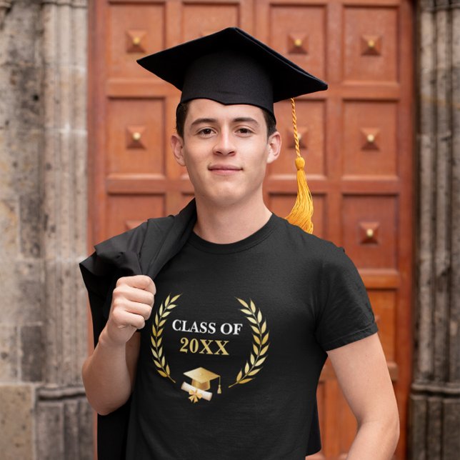 Camiseta Graduation Class Gold Laurel Wreath Cap & Scroll (Criador carregado)