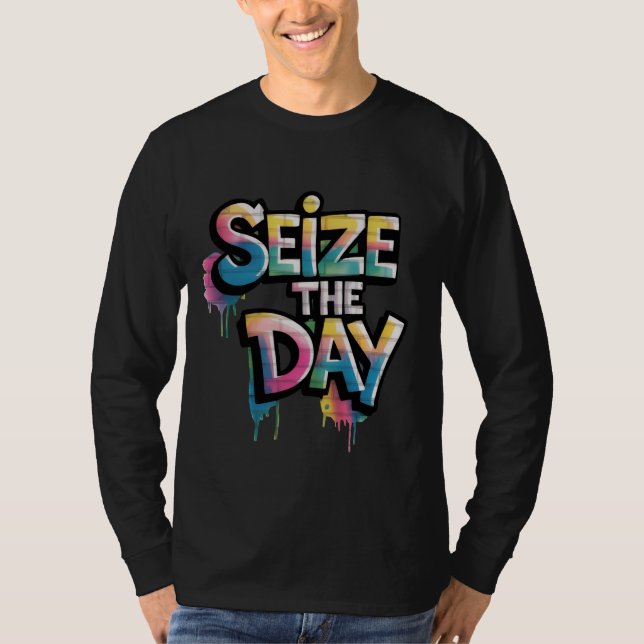 Camiseta Graffiti Colorful Text Saying Seize The Day (Frente)