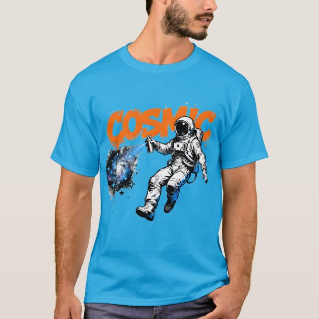 Camiseta Graffiti Cósmico – Arte de Rua de Astronauta com S (Frente)