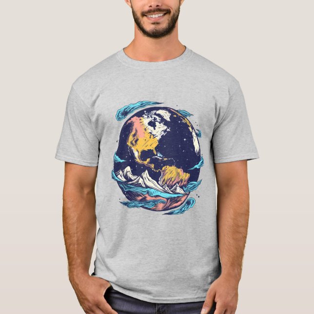 Camiseta Gráfica Artística Terra e Oceano (Frente)