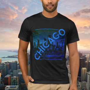 Camiseta Gráfica Chicago Moderno Preto Azul Nome