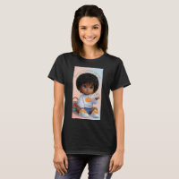Camiseta Gráfica com Bebê Fofo de Cabelo Afro-Text