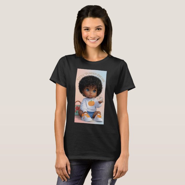 Camiseta Gráfica com Bebê Fofo de Cabelo Afro-Text (Frente Completa)