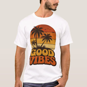 Camiseta Gráfica com Boas Vibrações e Pôr do Sol R
