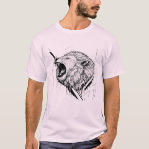 Camiseta gráfica com cabeça de leão branco rugindo