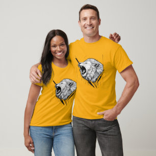 Camiseta gráfica com cabeça de leão branco rugindo