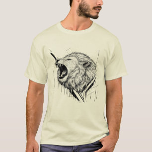 Camiseta Gráfica com Cabeça de Leão Branco Rugindo