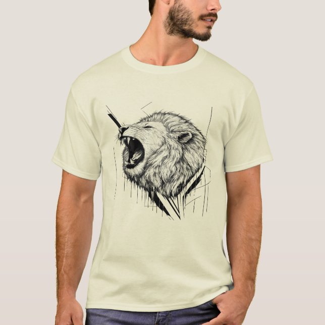 Camiseta Gráfica com Cabeça de Leão Branco Rugindo (Frente)