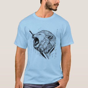 Camiseta Gráfica com Cabeça de Leão Branco Rugindo