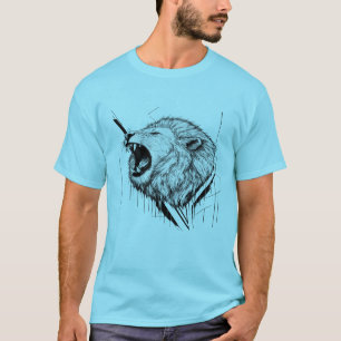 Camiseta gráfica com cabeça de leão branco rugindo