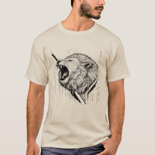 Camiseta Gráfica com Cabeça de Leão Branco Rugindo